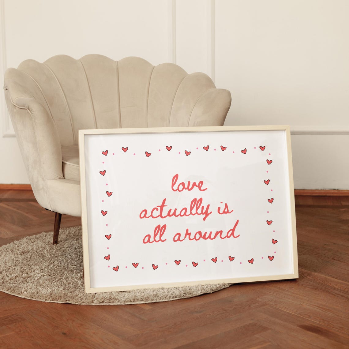 Love Actually Is All Around Script Hearts Red Romantic Quote Poster - Image 8