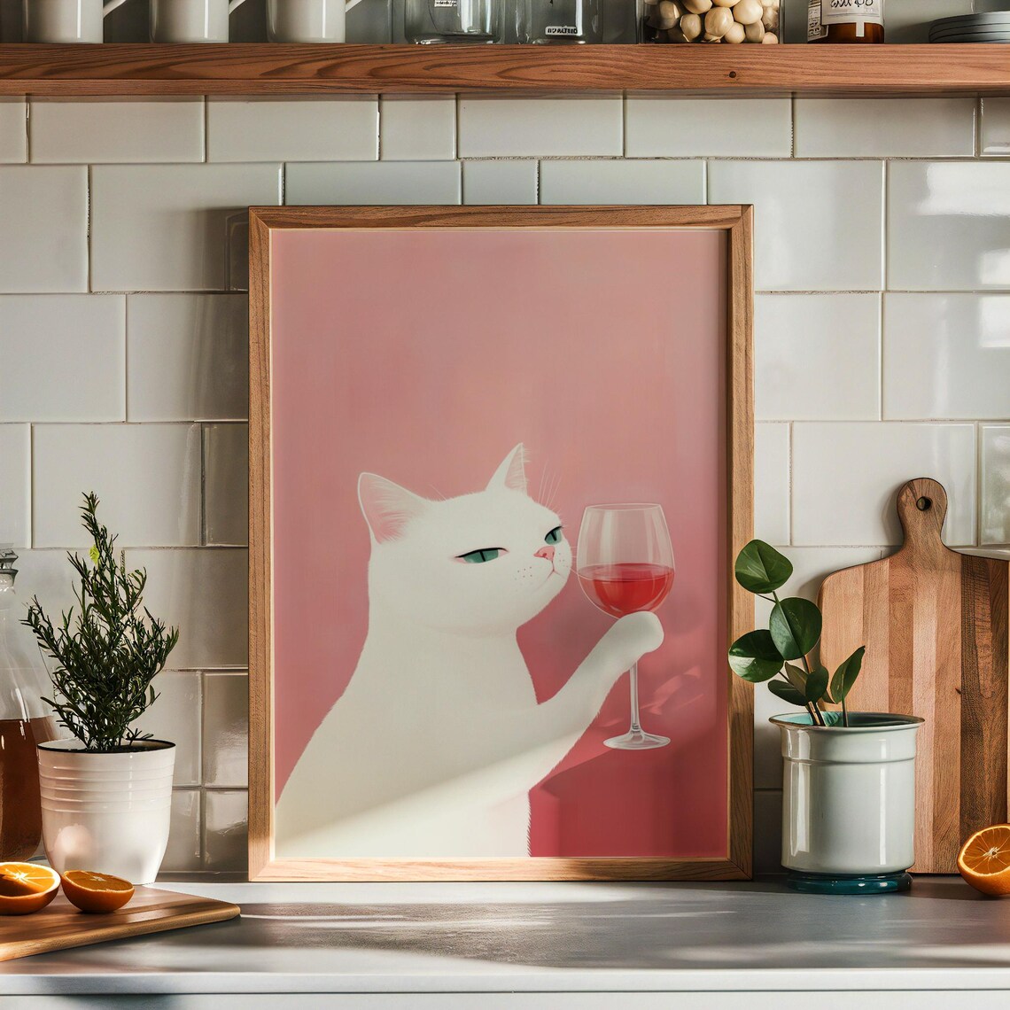 Cat With Wine, Modern Kitchen Decor Cheers Print - Image 5