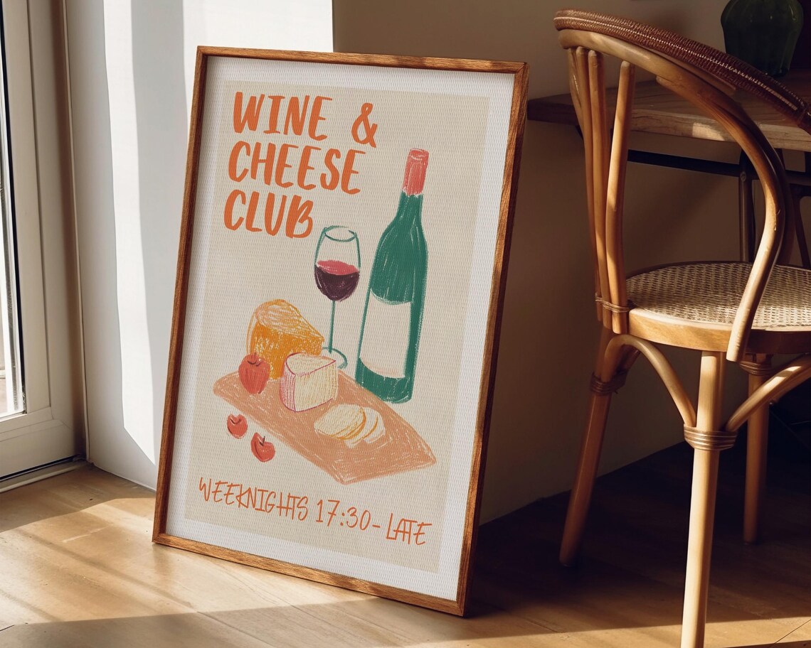 Wine and Cheese Club Retro Kitchen Art Print - Image 7