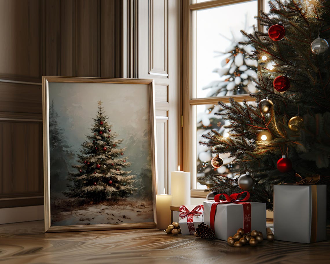 Vintage Christmas Tree Snowy Winter Wonderland Holiday Art Poster - Image 6