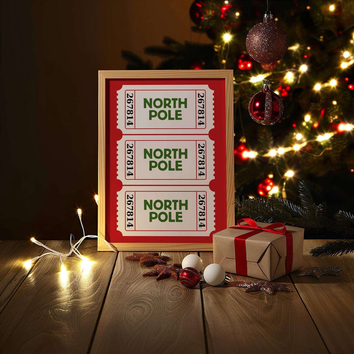 North Pole Ticket Art Print, Red Christmas Decor - Image 6