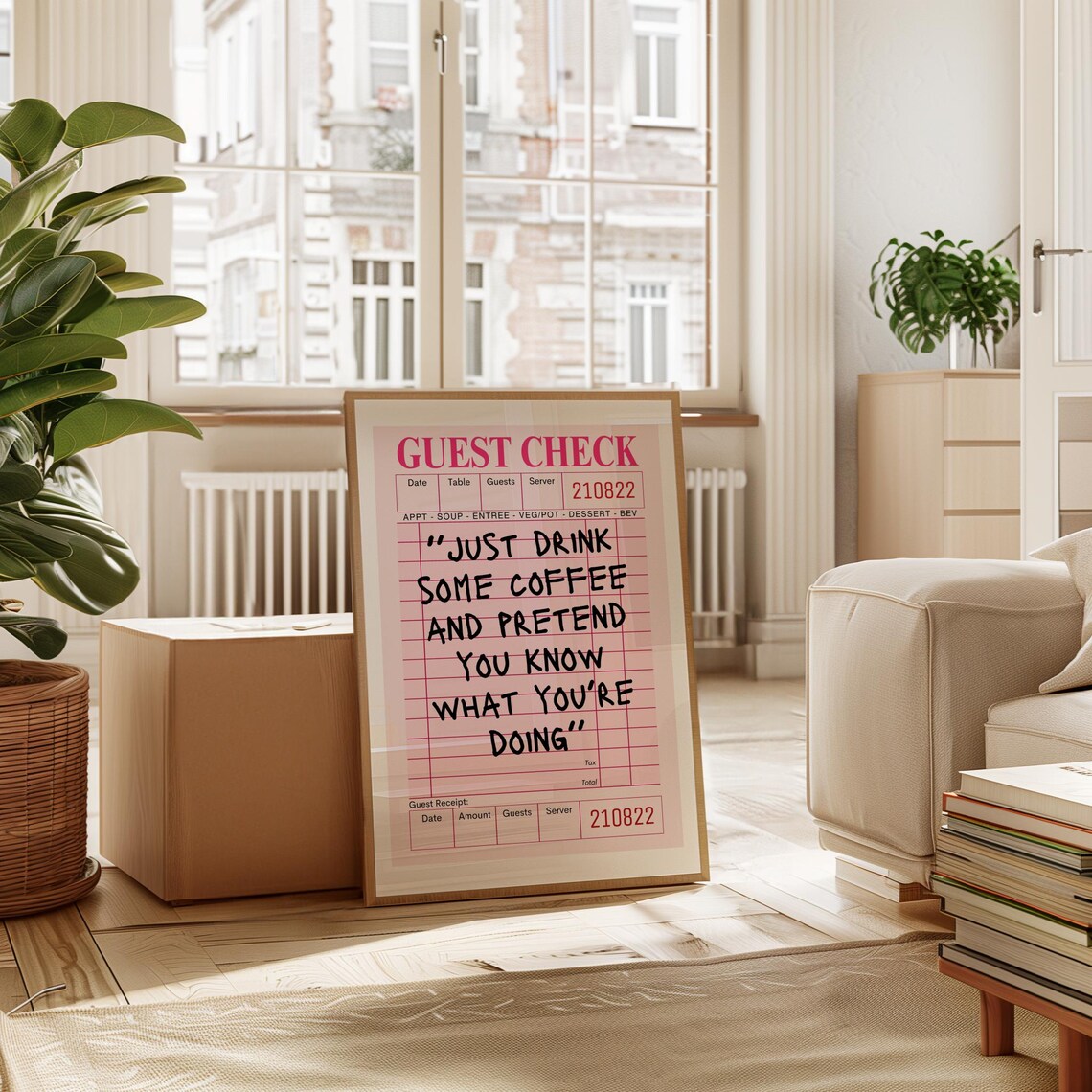 Trendy Guest Check Coffee Bar Cart Decor Art Print - Image 3