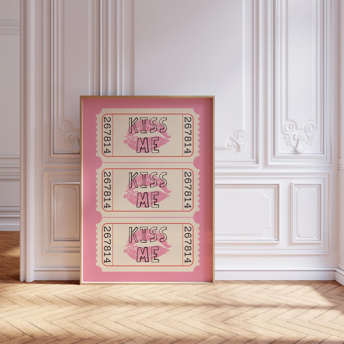 Kiss Me Pink Lipstick Retro Ticket Stub Trio Girly Love Poster - Image 6