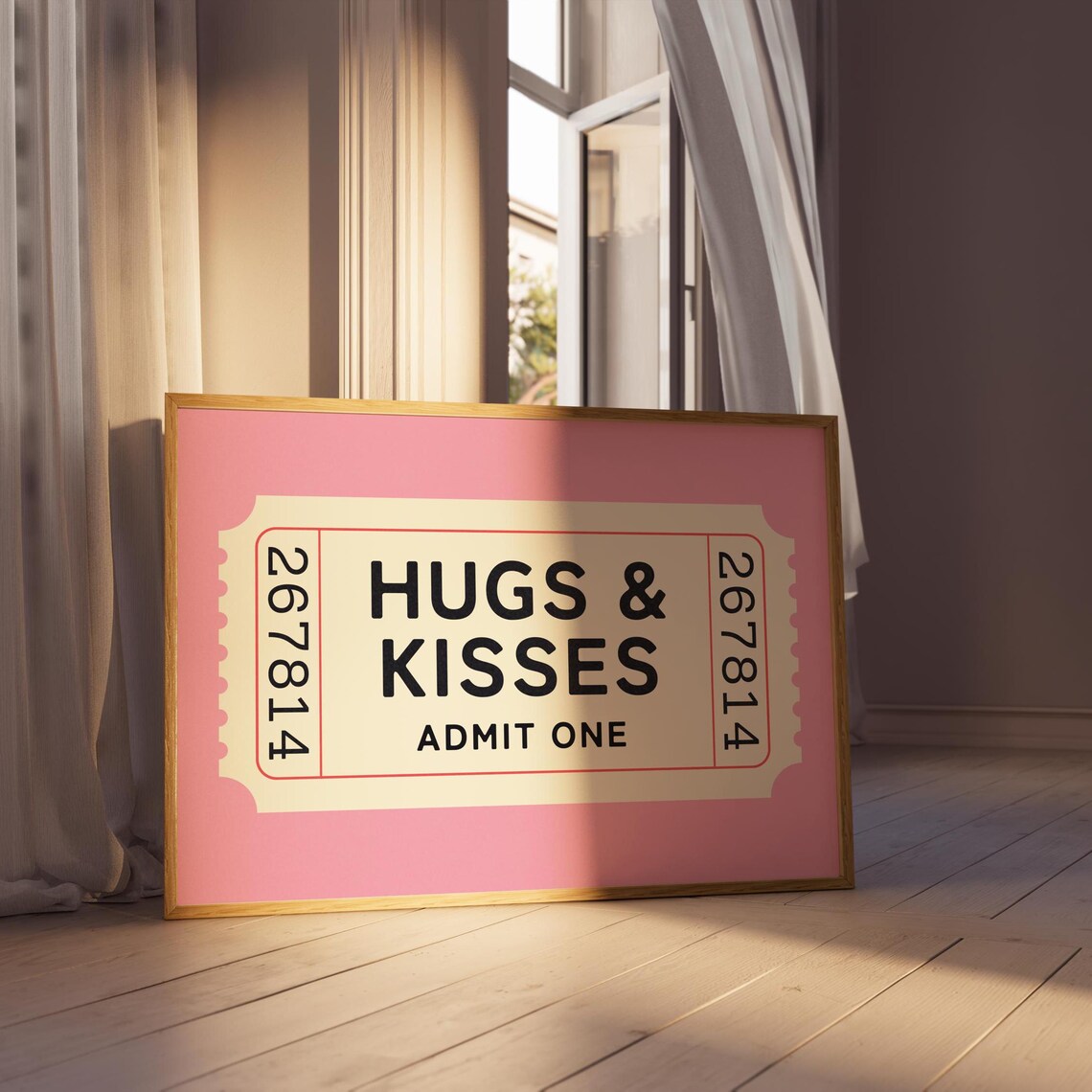 Hugs And Kisses Admit One Pink Retro Ticket Stub Love Poster - Image 6