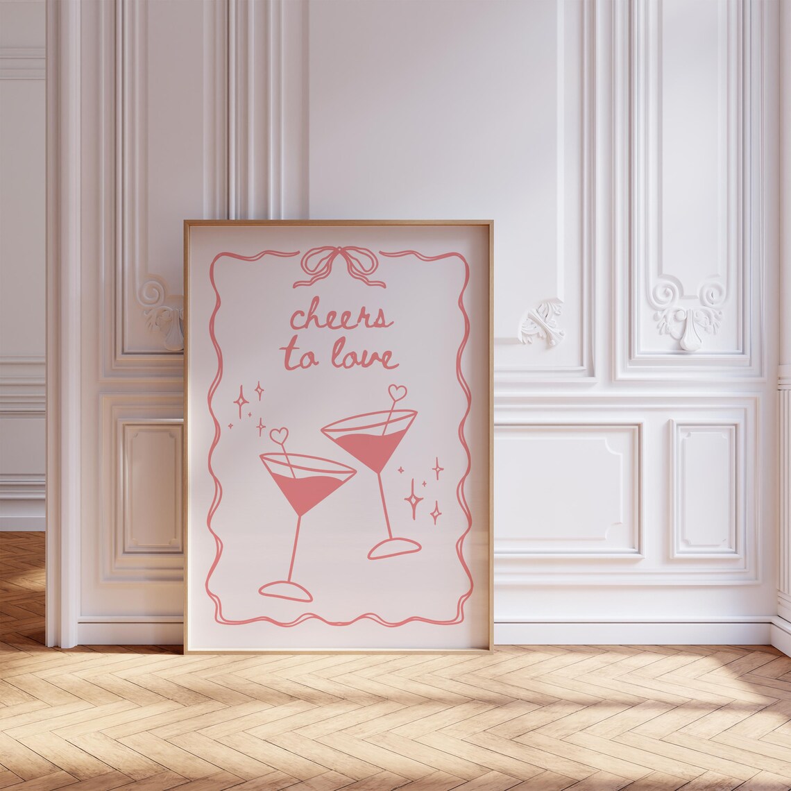 Cheers To Love Pink Martini Cocktail Glasses Girly Bar Cart Poster - Image 5