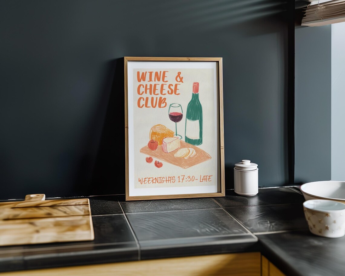 Wine and Cheese Club Retro Kitchen Art Print - Image 8
