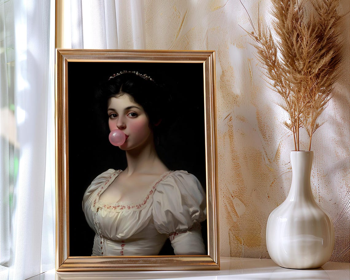 Pink Bubblegum Baroque Lady Tiara Portrait Altered Classic Art Poster - Image 4