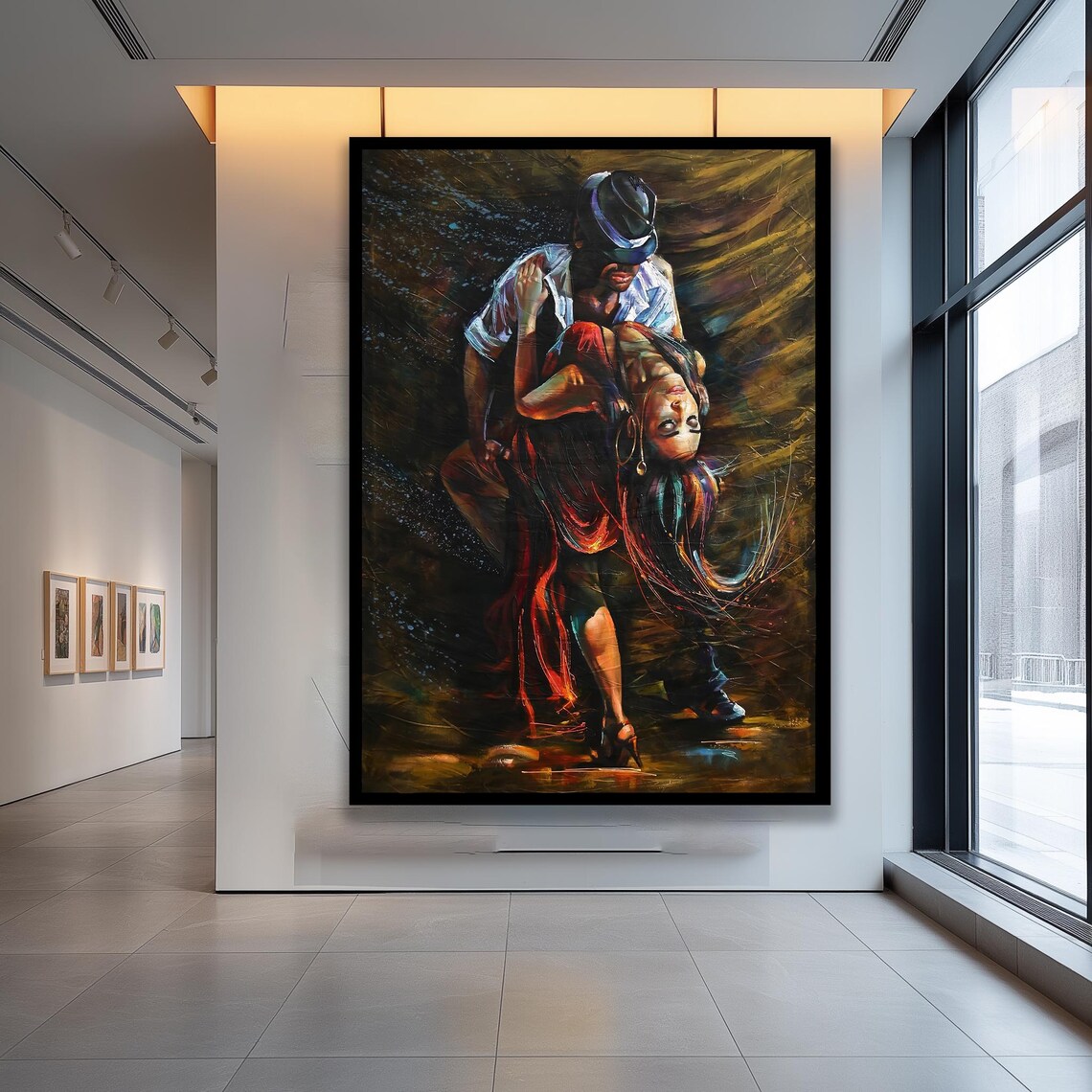 Passionate Tango Dance Couple In Red Dress Romantic Oil Painting Poster