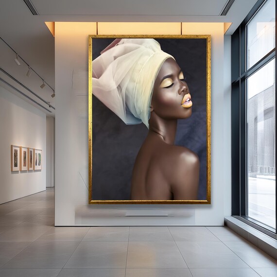 Elegant African Woman Portrait in a Flowing White Headwrap Wall Art