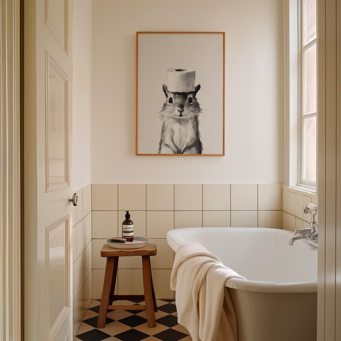 Chipmunk Animal Bathroom Art Print, Black And White - Image 3