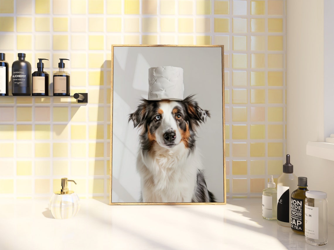 Australian Shepherd Toilet Paper Roll Hat Funny Colorful Dog Poster - Image 2