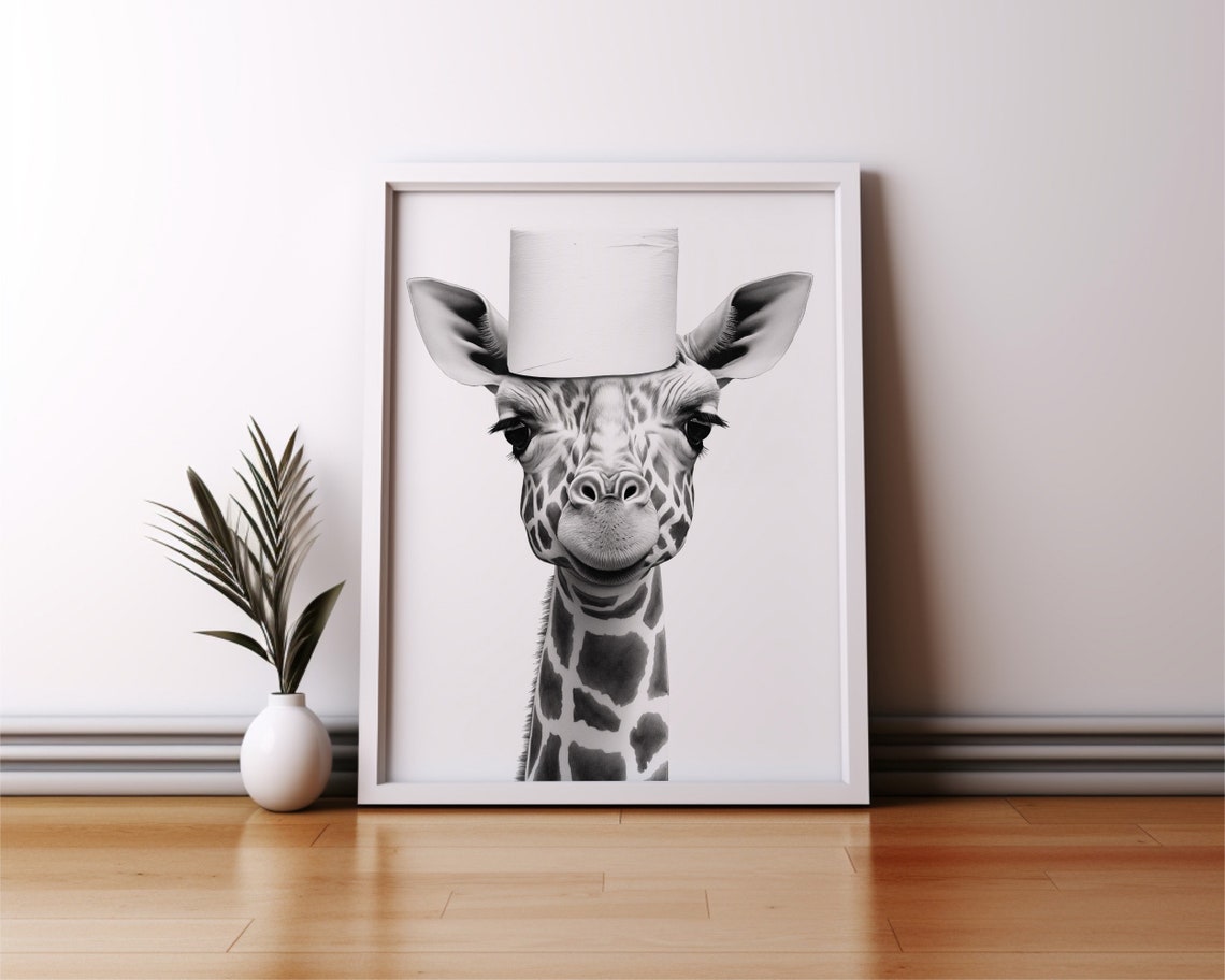 Giraffe Poster Animal Bathroom Decor Giraffe Decor Giraffe Art Funny Bathroom Gift Decor Poster Black And White Bathroom Print - Image 2