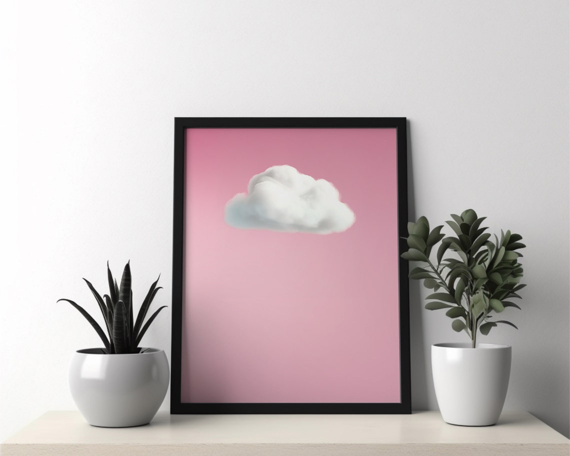 White Cloud Floating on Pastel Pink Sky Playful Minimalist Art Poster - Image 2