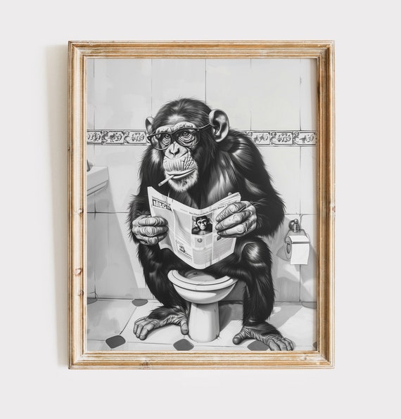 Monkey Print Animal Restroom Sign Safari Animal Wall Decor Bathroom Humor Art Moody Animal Decor Kids Bathroom Wall Art Monkey Wall Art