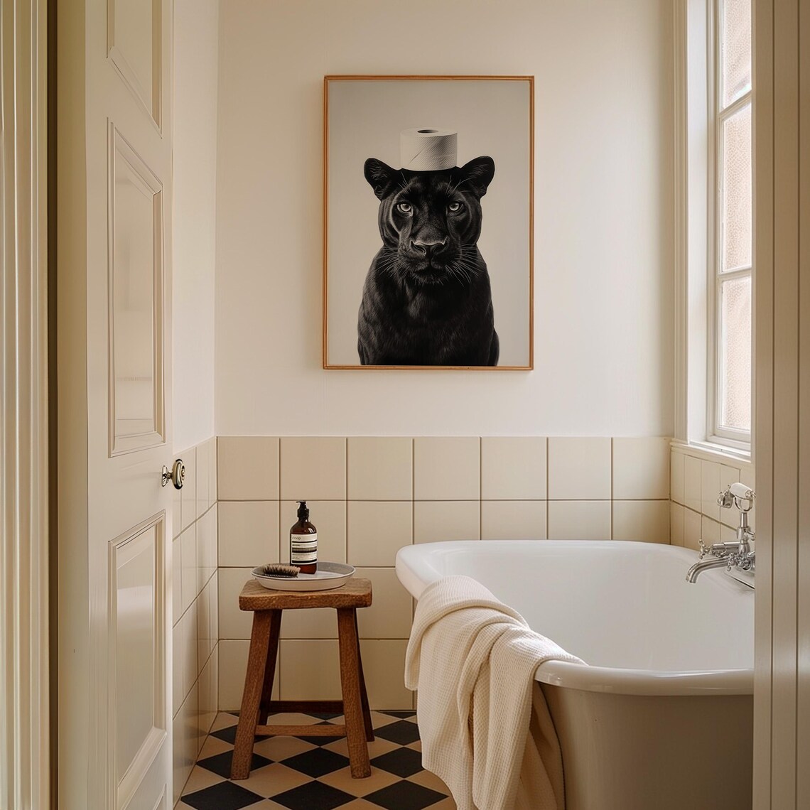 Black Panther Toilet Paper Roll Hat Cute Black White Wild Funny Poster - Image 2