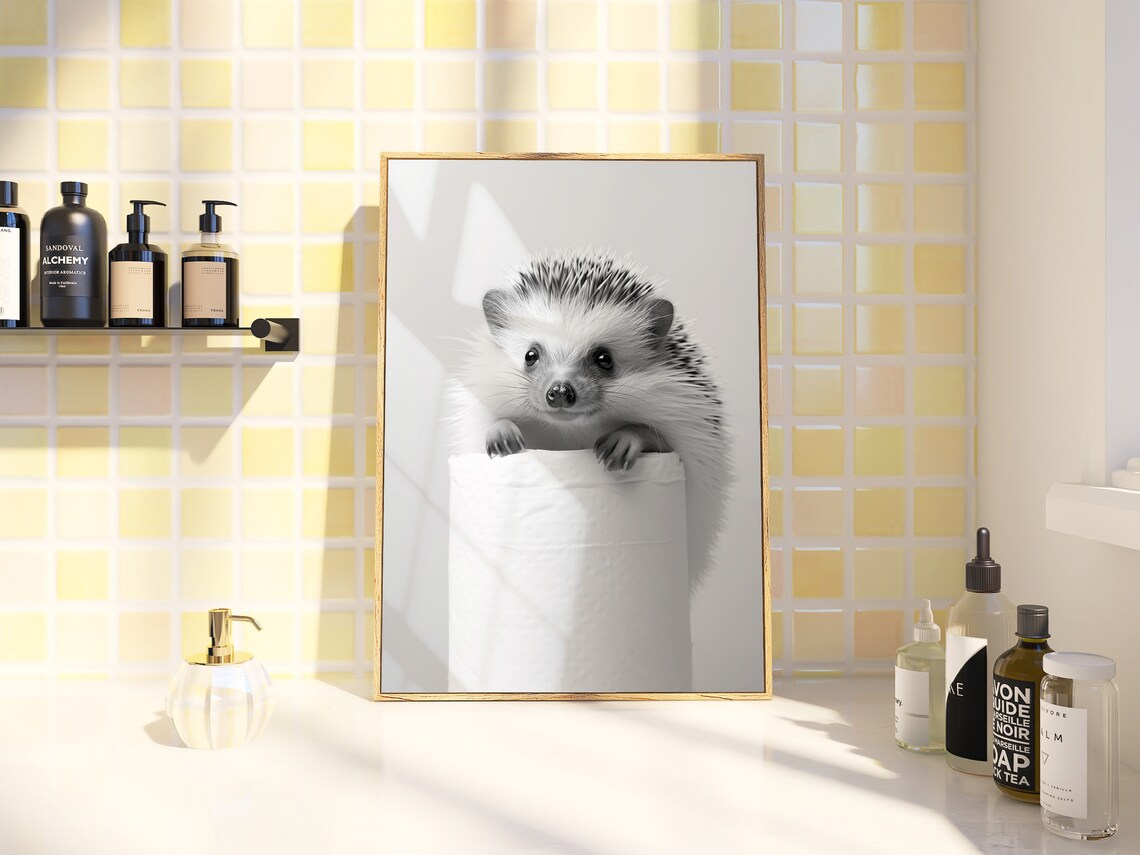 Hedgehog Bathroom Animal Art Print, Black And White - Image 2