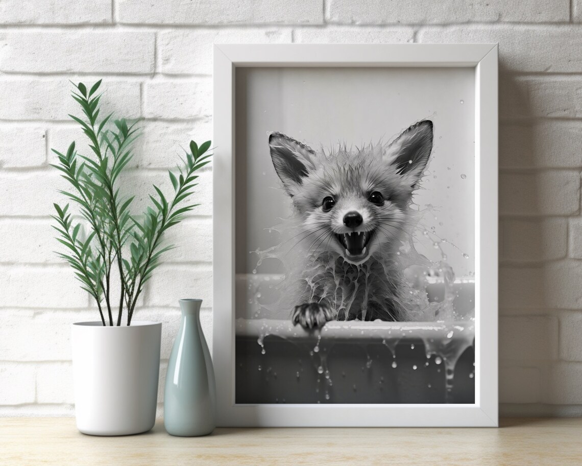 Fox Poster, Black And White Bathroom Art Print - Image 3