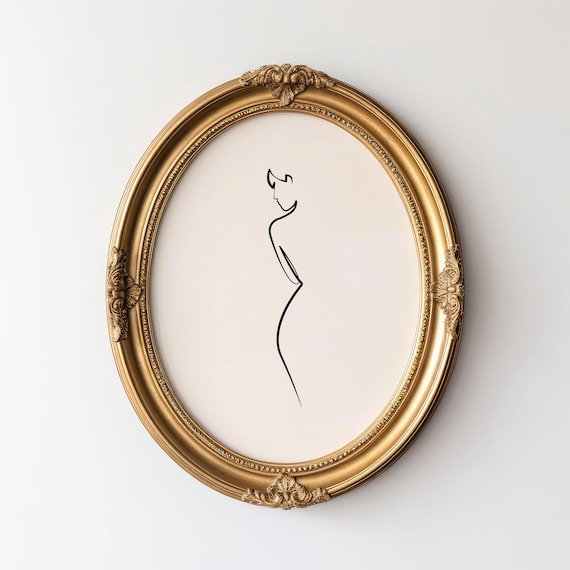 Minimalist Woman One Line Body Art in Ornate Oval Gold Frame Poster