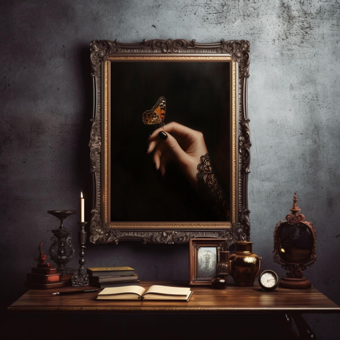Dark Cottagecore Monarch Butterfly on Hand Goth Elegant Style Wall Poster - Image 3