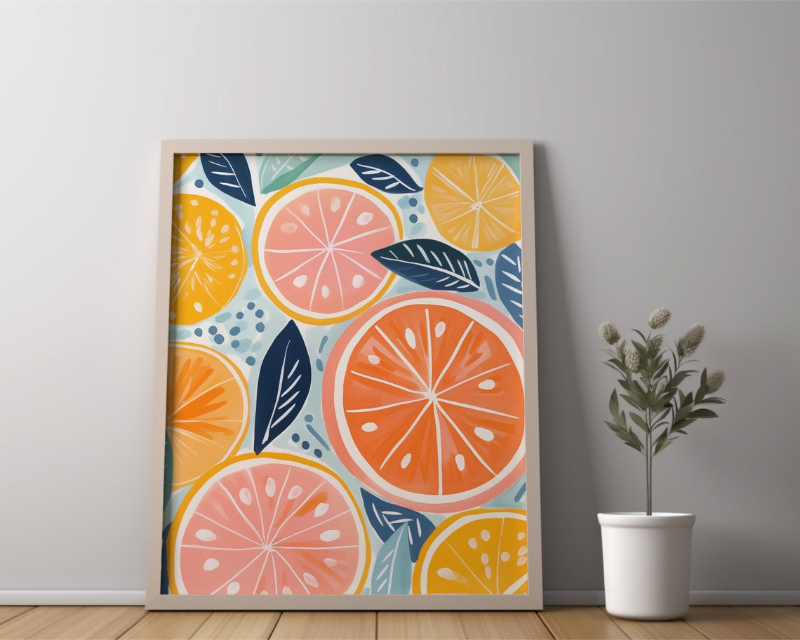 Colorful Citrus Slice Pattern Orange Fruit Market Art Poster - Image 2
