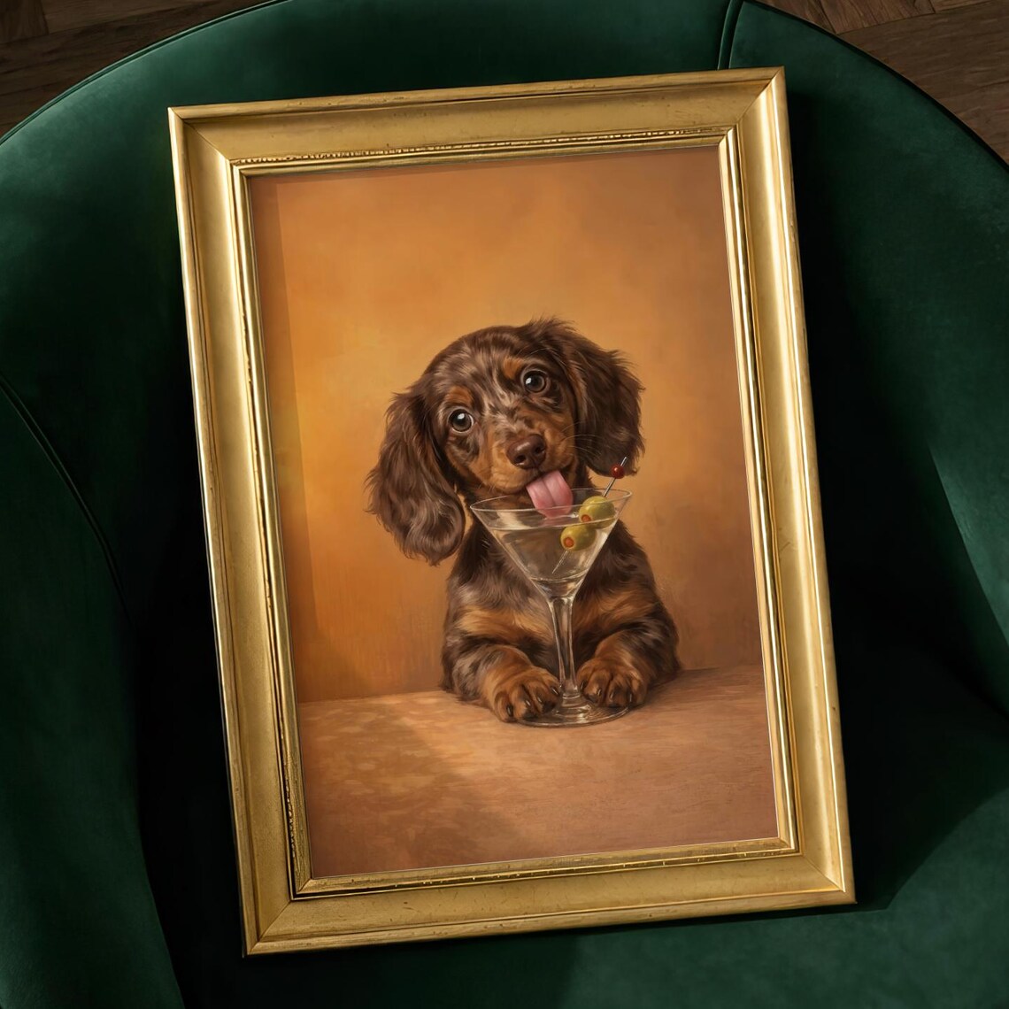 Cute Dachshund Martini Glass Poster Funny Puppy Cocktail Bar Art