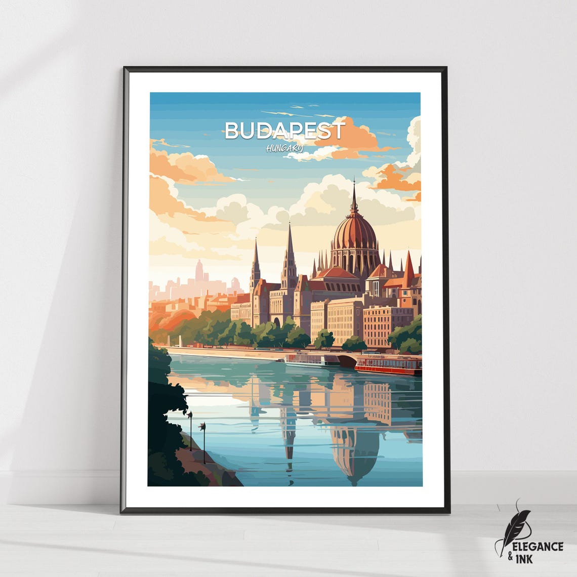 Budapest Hungary Parliament Skyline Top Title Variant Poster