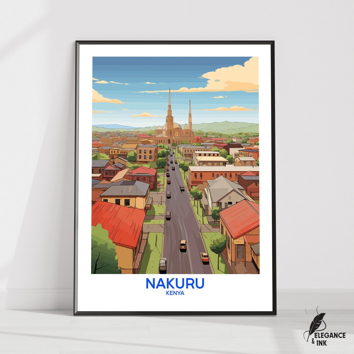 Nakuru Kenya City Street Vintage Travel Poster Bottom Text Edition