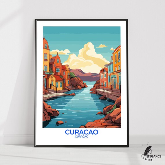 Curacao Harbor Colorful Waterfront Town Scenic Travel Poster