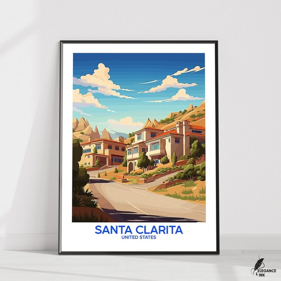 Santa Clarita Wall Hanging Postersanta Flat Vector Illustration Canvascalifornia Handmade Wooden Frame And Unframed Colorful