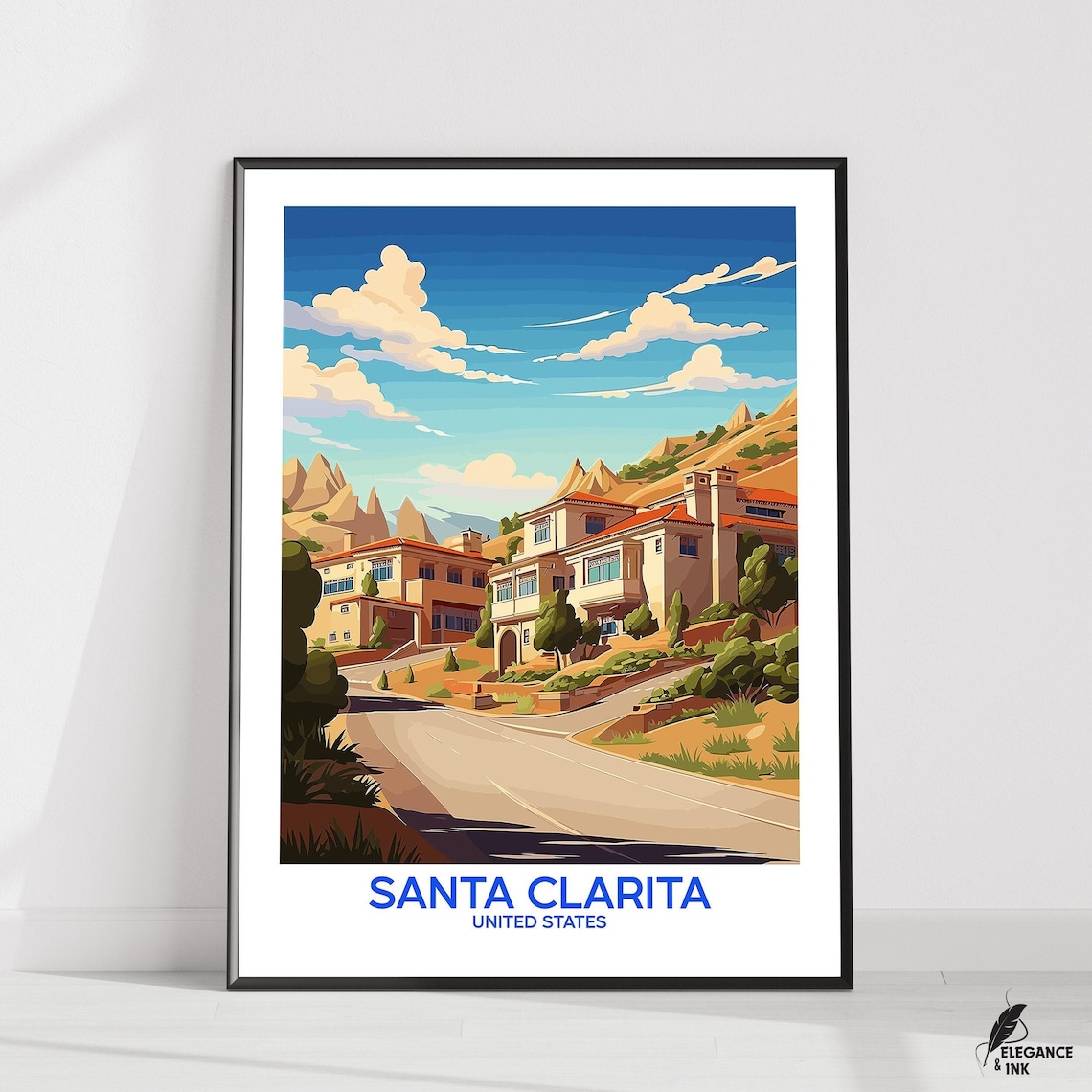 Santa Clarita California Hillside Homes Mountain View Travel Poster
