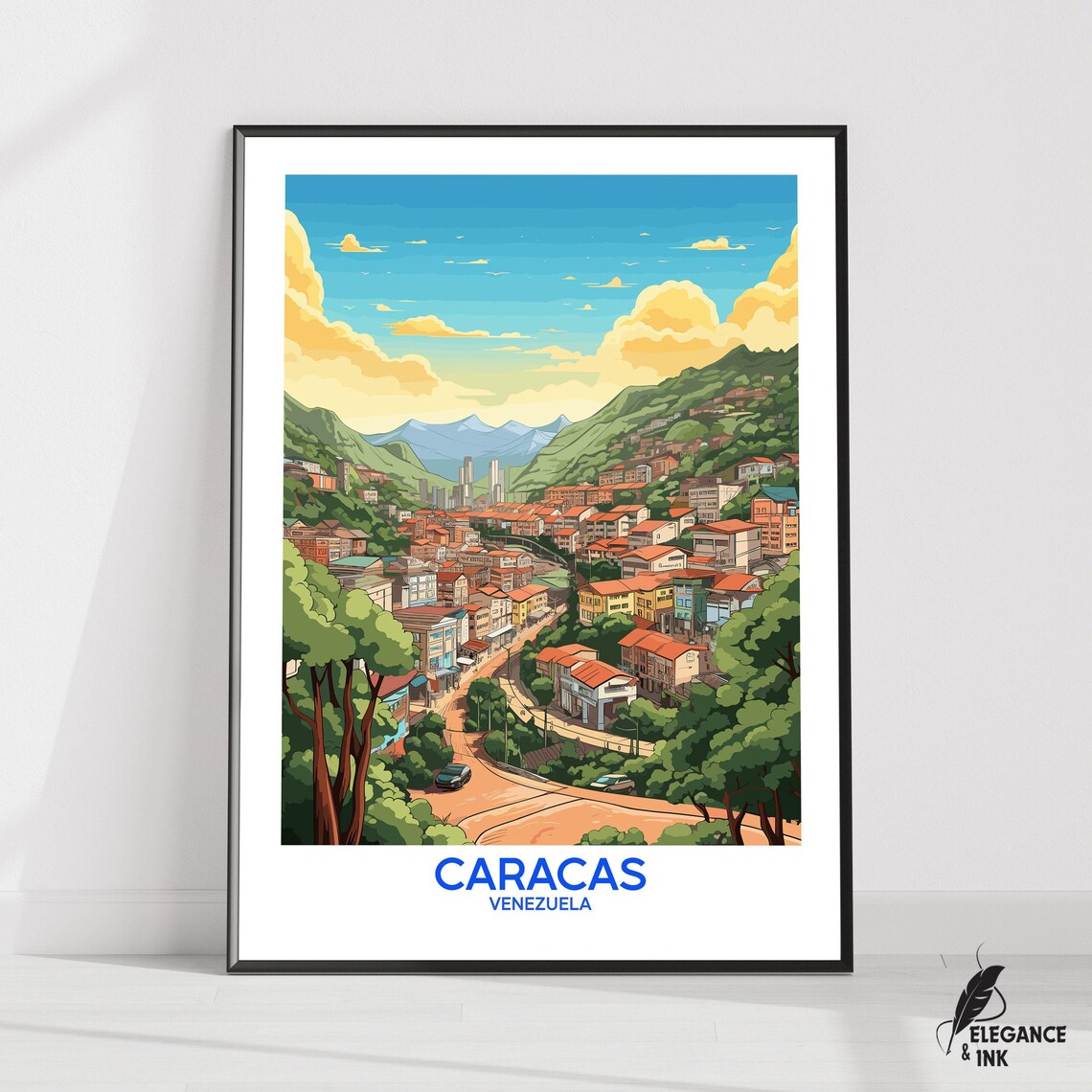 Caracas Venezuela Colorful Hillside Barrio Cityscape Travel Poster