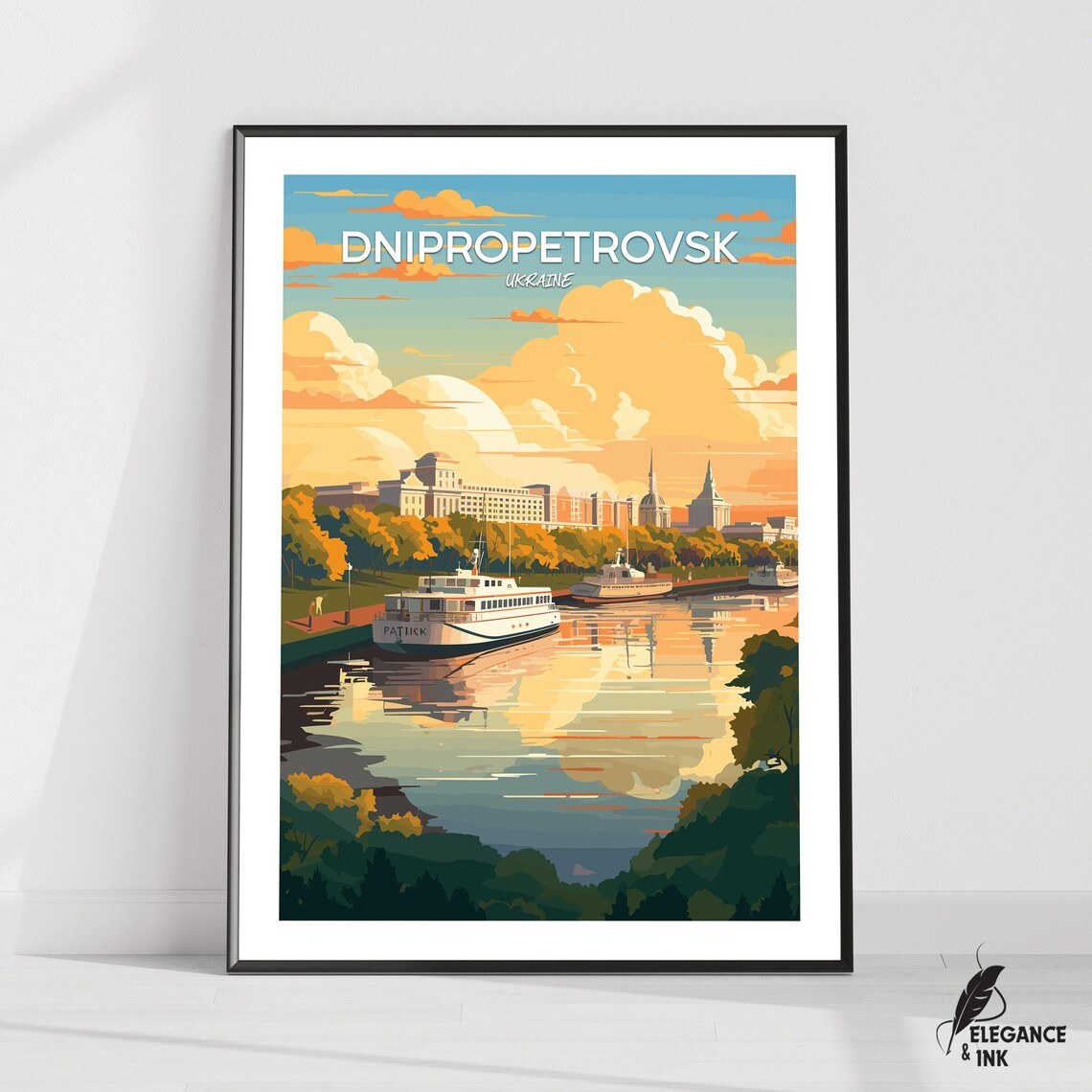Dnipropetrovsk Ukraine Sunset River Cruise Boats Travel Poster