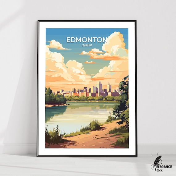 Edmonton Wall Hanging Posteredmonton Flat Vector Illustration Canvascanada Handmade Wooden Frame And Unframed Colorful Vintage Gift