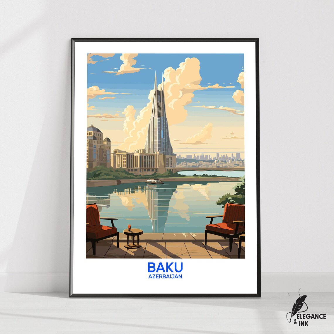 Baku Azerbaijan Poster From A Terrace Overlooking The Waterfront