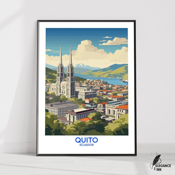 Quito Wall Hanging Posterquito Flat Vector Illustration Canvaspichincha Handmade Wooden Frame And Unframed Colorful Vintage Gift