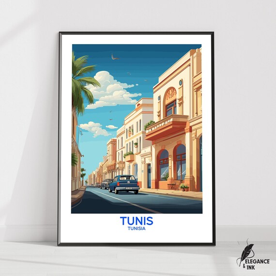 Tunis Wall Hanging Postertunis Flat Vector Illustration Canvastunisia Handmade Wooden Frame And Unframed Colorful Vintage Gift