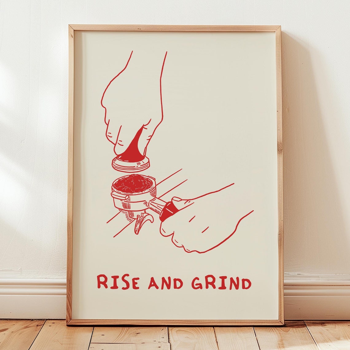 Rise And Grind Red Espresso Barista Hand Drawn Coffee Poster
