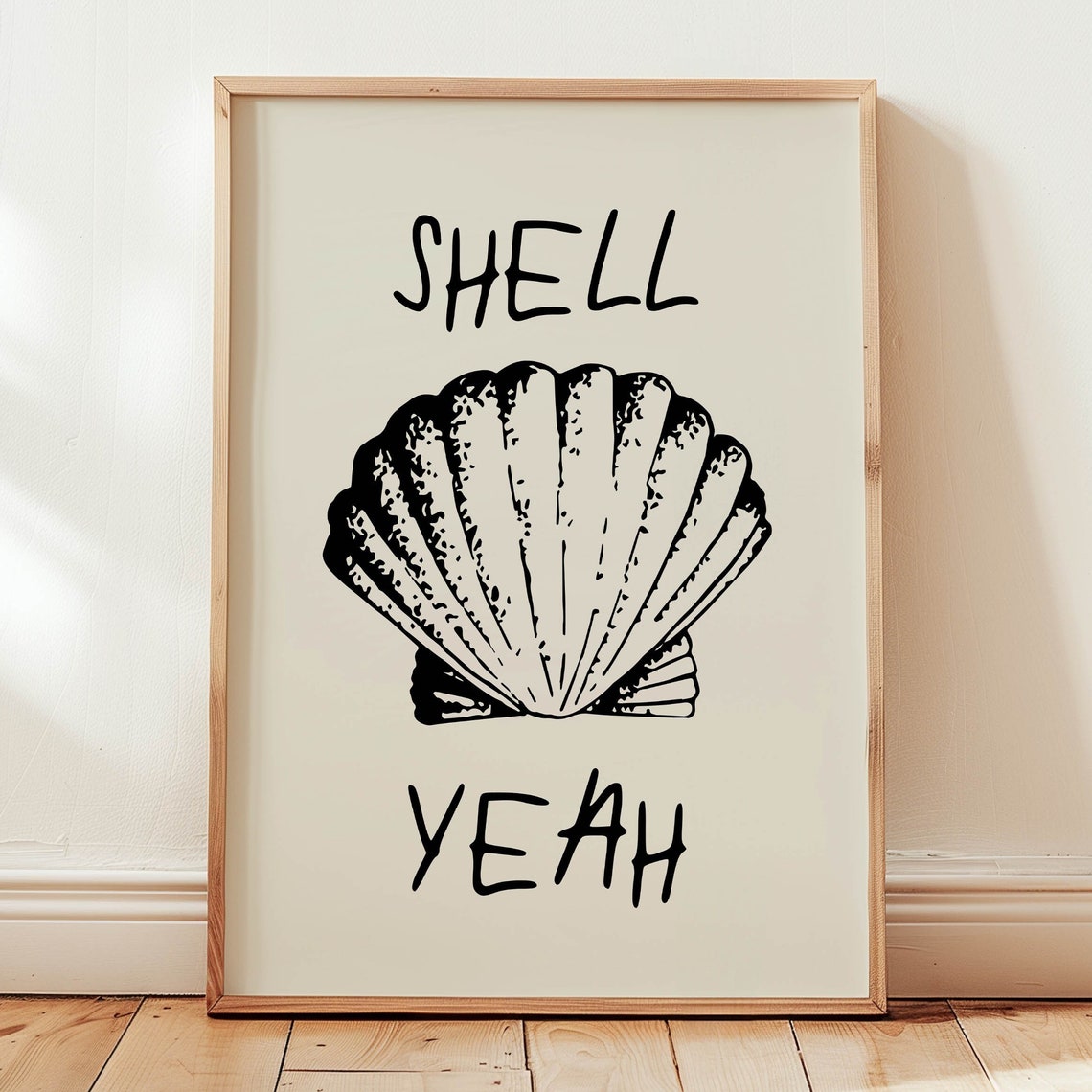 Shell Yeah Black Scallop Shell Coastal Quote Kitchen Decor Poster
