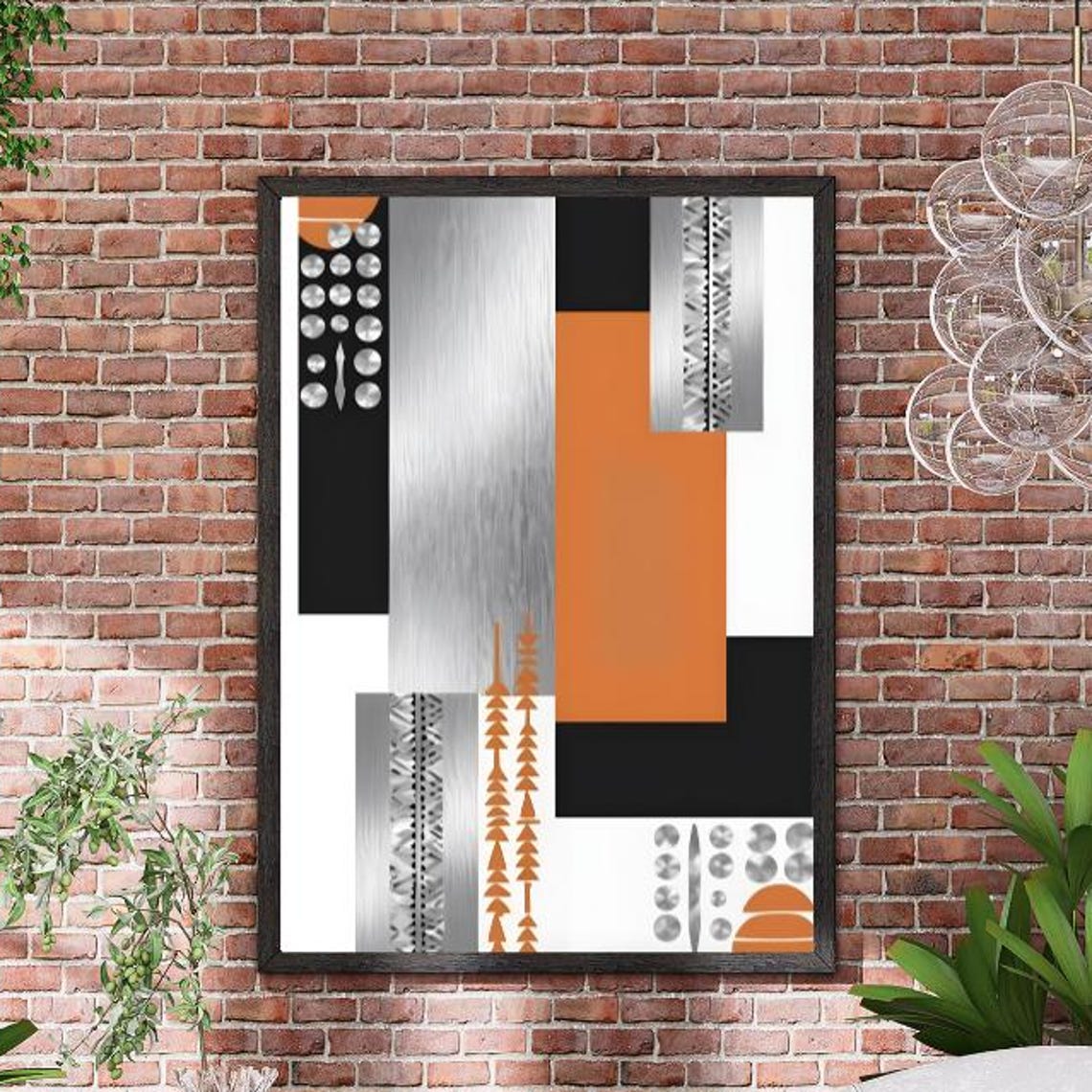 Orange Black Silver Geometric Columns Bauhaus Abstract Style Poster