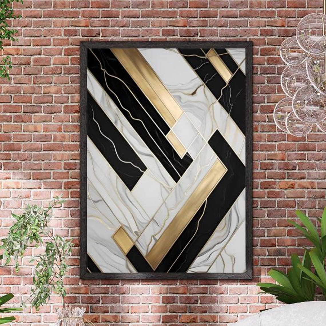 Black Gold Marble Chevron Geometric Mid Century Modern Poster