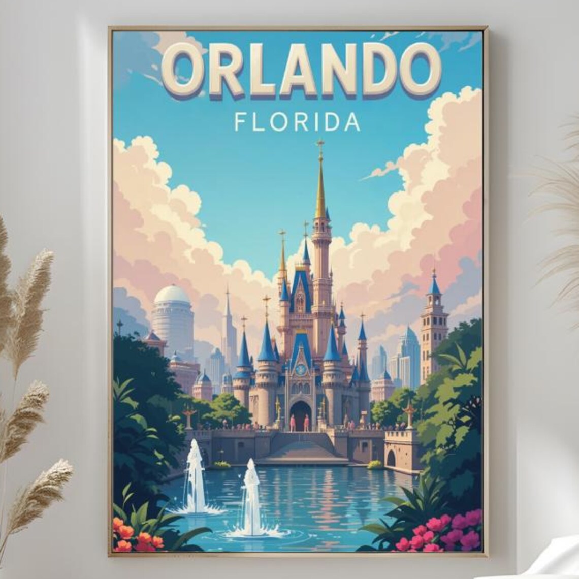 Orlando Florida Fairy Tale Castle Fountains Fantasy Art Poster