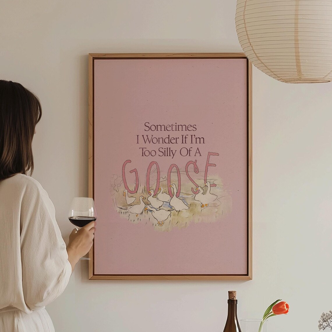 Too Silly Of A Goose Quote Pink Watercolor Geese Funny Quote Poster