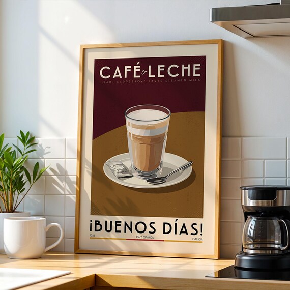 Cafe Con Leche Vintage Coffee Kitchen Bar Poster