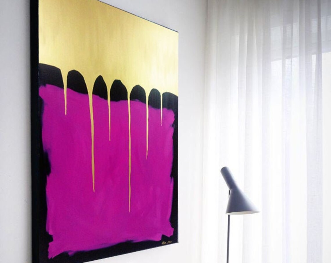 Abstract Gold and Purple Oil Painting, Art Print - Image 3