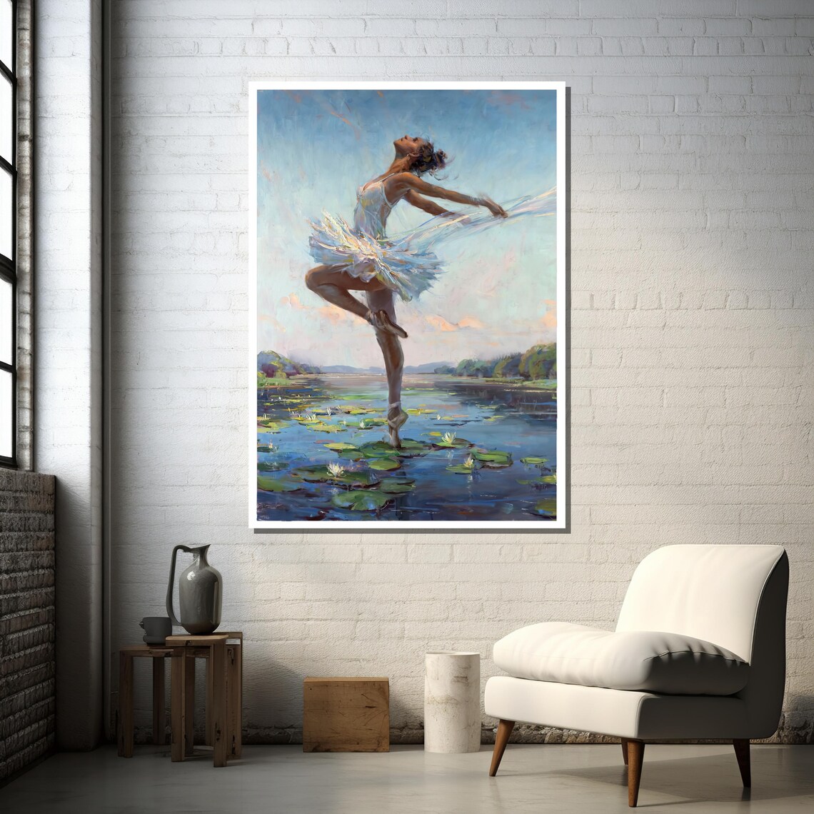 Graceful Ballerina on Water Lily Pad, Dreamy Ballet - Image 2