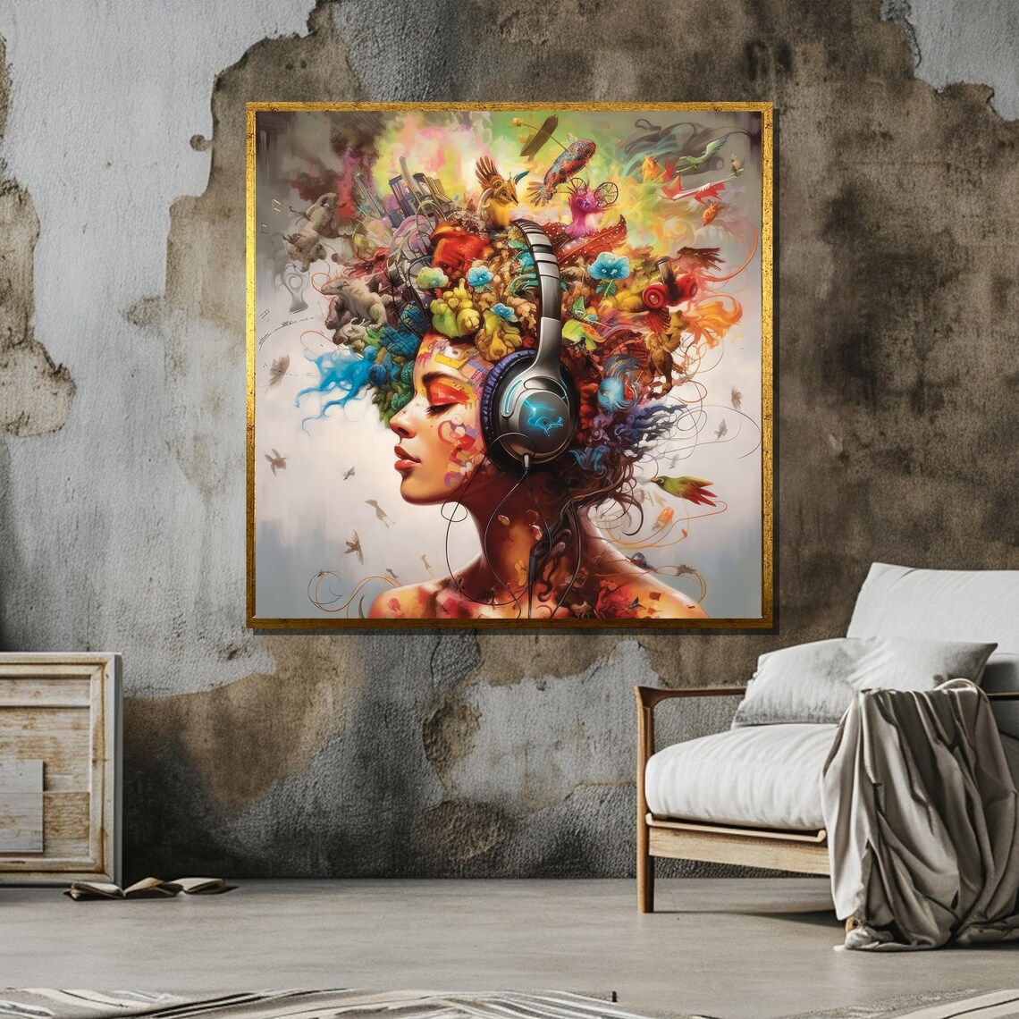 Surreal Portrait, Woman With Headphones Art Print - Image 6