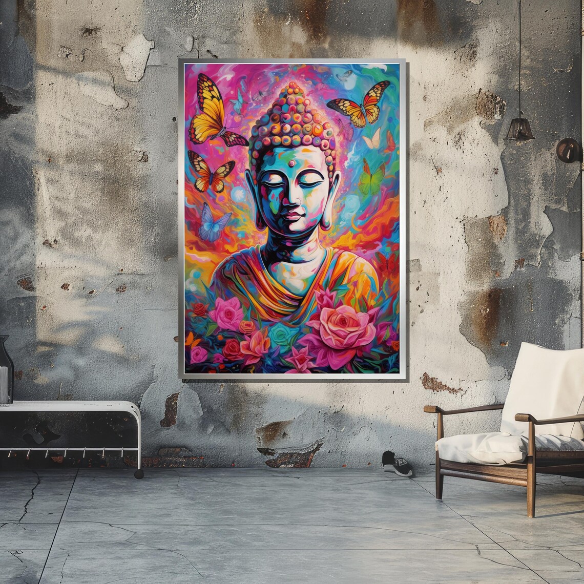 Colorful Buddha With Butterflies And Flowers, Psychedelic Art - Image 5