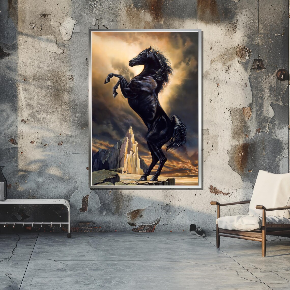 Majestic Black Stallion, Fantasy Landscape Art Print - Image 4