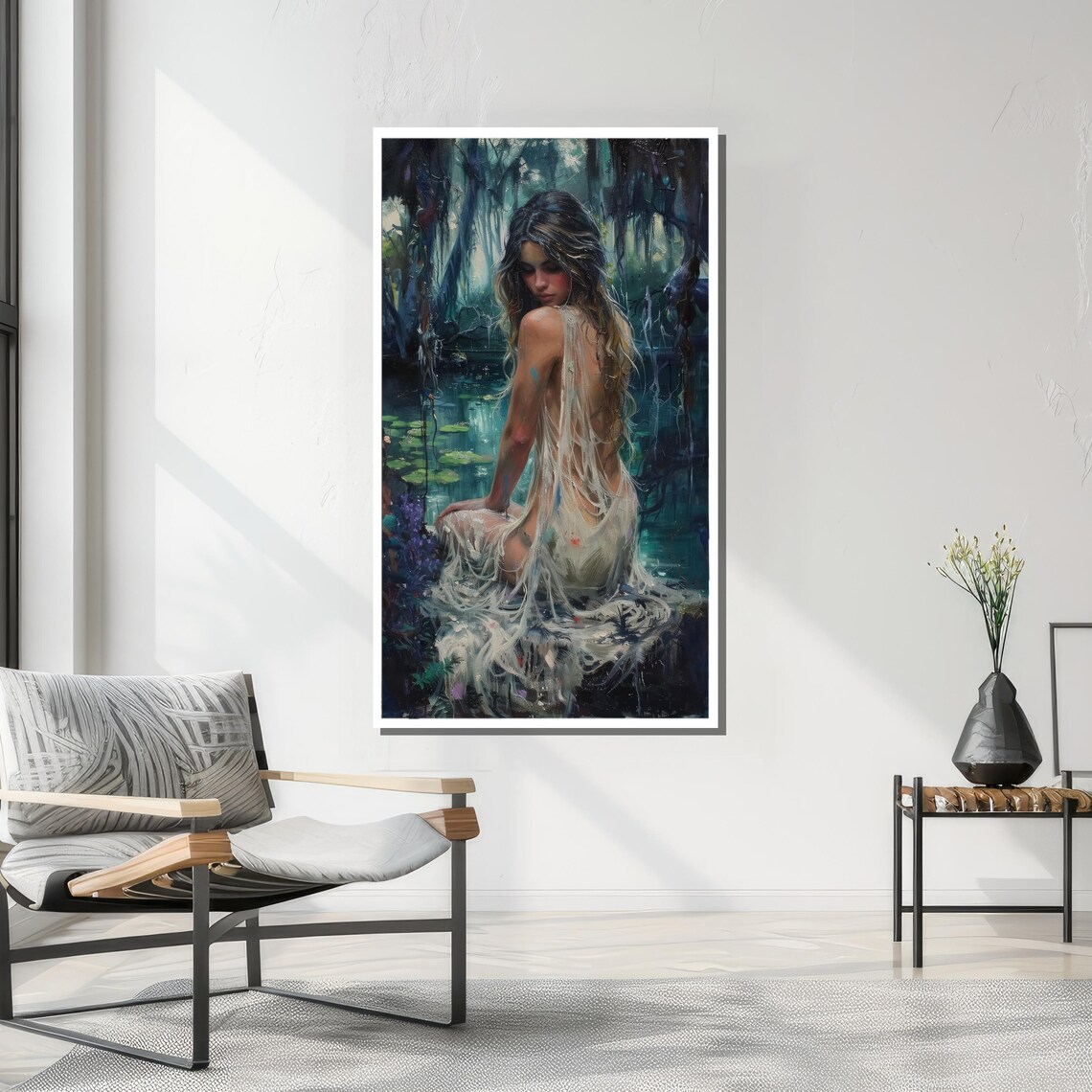 Mystical Woman By Forest Lake, Ethereal Wall Art Print - Image 4
