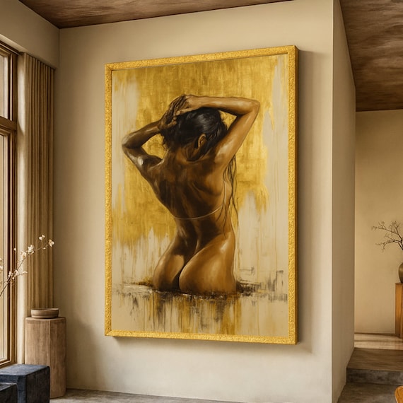 Sensual Female Back Gold Abstract Painting Elegant Figure Art Poster
